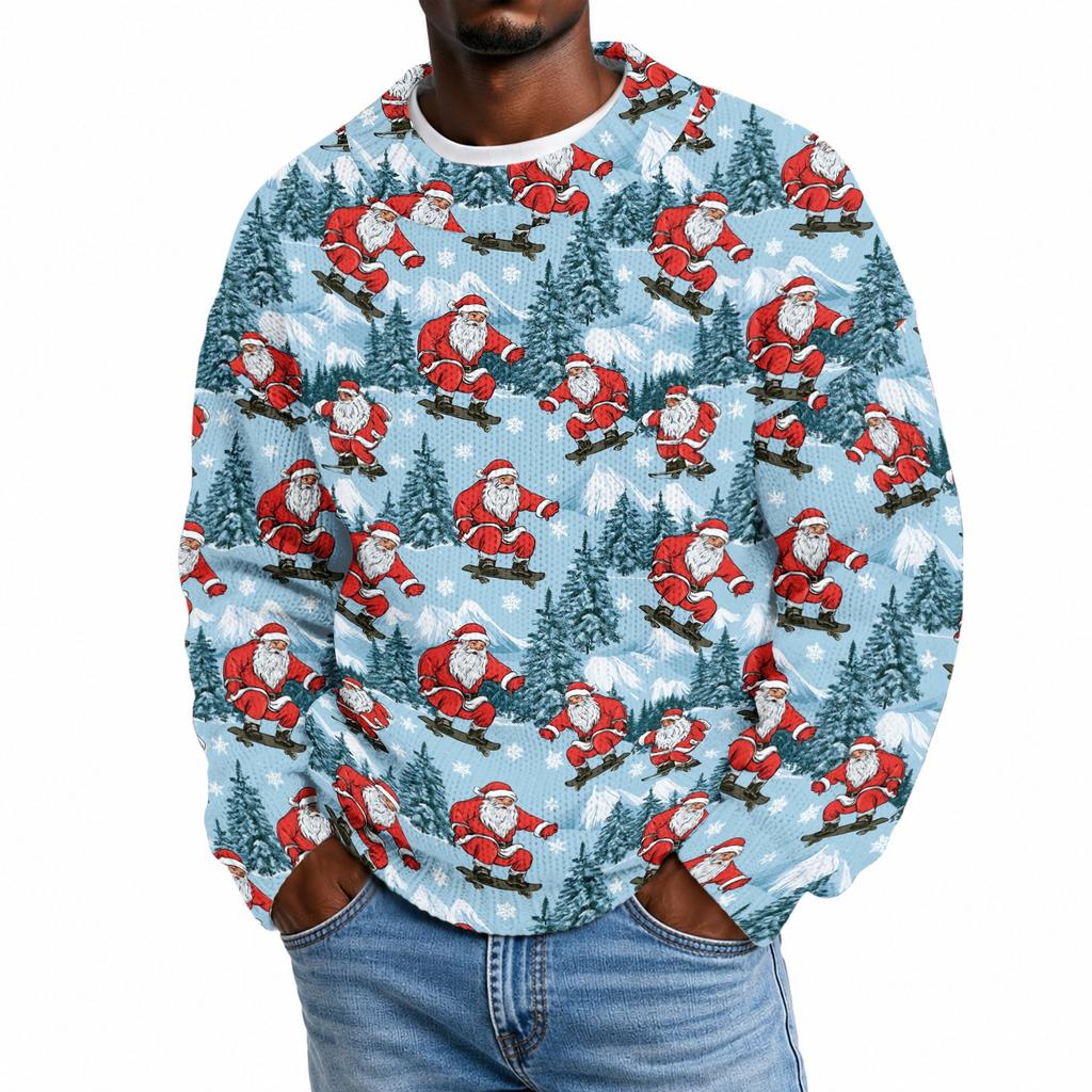 Men's Neck Knit Sweater with Christmas Print for Fall Winter Holiday