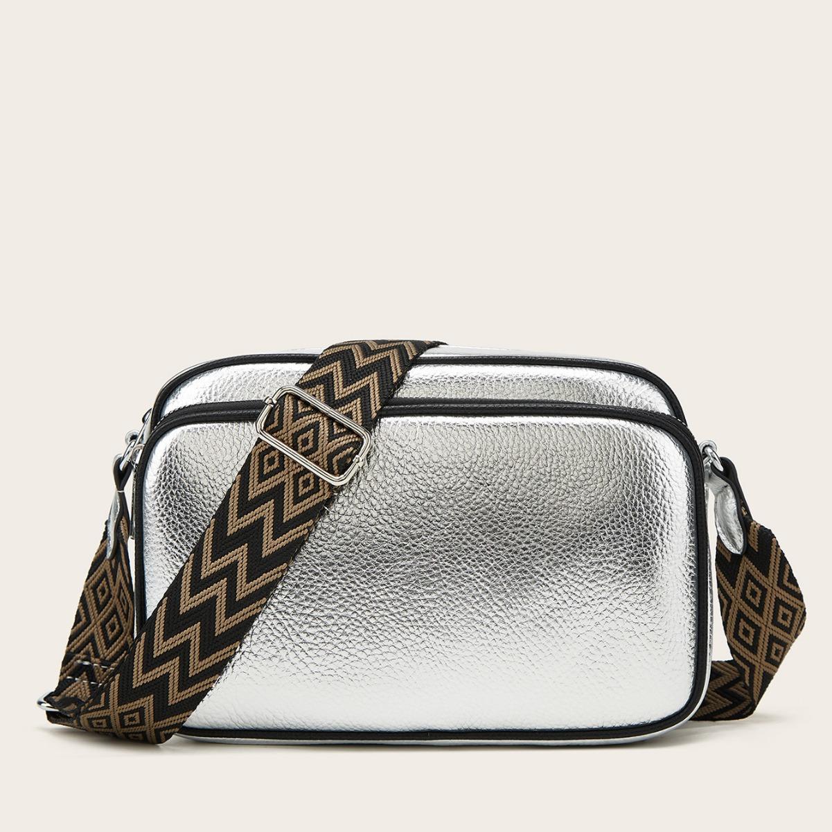 

New simple style single shoulder crossbody women s bag mobile phone small bag wide shoulder strap camera bag small square bag срібний