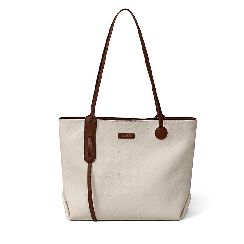 

YUYULA Leather Handbag, Women s Tote Bag, Large Capacity, Handheld and Shoulder Strap, Off-White, No Gift Box білий