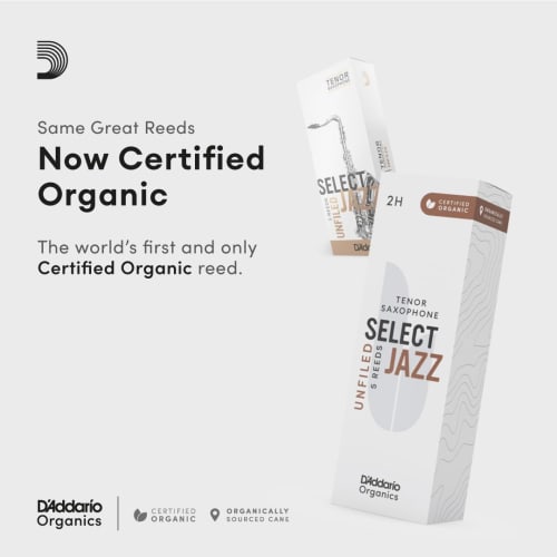 Rico D'Addario WoodWinds D'Addario Select Jazz Unfiled Reeds for Tenor Saxophone, USDA Organic Certified, ORRS05TSX4M, 4M Hardness, Pack of 5