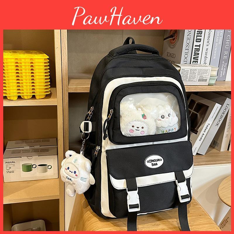 Simple Big Capacity Backpack With Transparent Compartments And Letter Decor