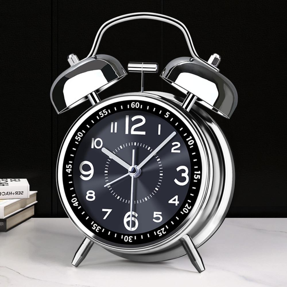 Metal Frame Bedroom Alarm Clock with Night Light Loud Alarm Clock Twin Bell Alarm Clock Desktop