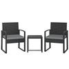 Rattan Bistro Set 3 Piece Garden Furniture Set With Glass Top Table And Cushions Light Grey