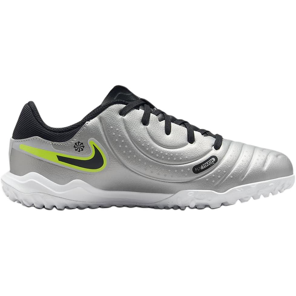 Nike Jr. Tiempo Legend 10 Academy TF Metallic Silver Volt Black Soccer Shoes DV4351-001