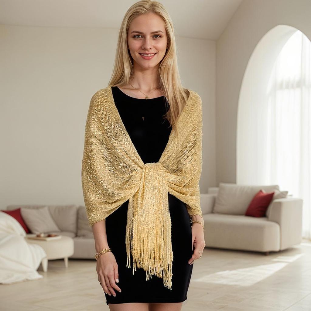 European Gold and Silver Tassel Shawl for Weddings and Parties