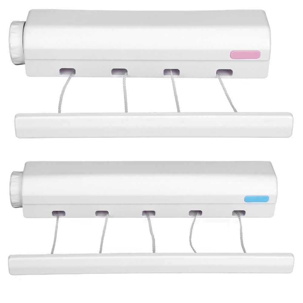 White Retractable Clothesline Punch Installation Laundry Drying Line Balcony Bathroom Laundry Room