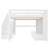 Letto a soppalco 140x200 con Scrivania e Mensole, Due Cassetti Integrati, Scala con Scomparti, Bianco