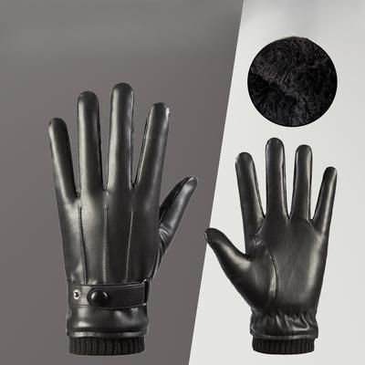 Warm Leather Gloves for Men and Women PU Leather Driving Plus Velvet To Protect The Cold All Fingers Outdoor Cycling Gloves