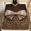 1Pc Leopard Print Bow Print Flannel Blanket, High Quality Comfortable for All Seasons, Home Decor, Warmth and Comfort, Perfect for Christmas Gifts W91