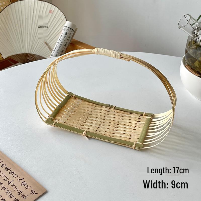 Artisanal Bamboo Woven Snack & Fruit Tray with Handle