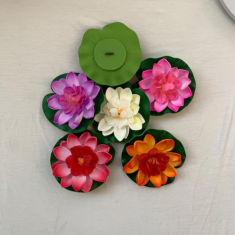 6-Pack Lifelike Lotus and Water Lily Set - Vibrant Colors - Durable Non-Fading Decor for Fish Tanks and Pools