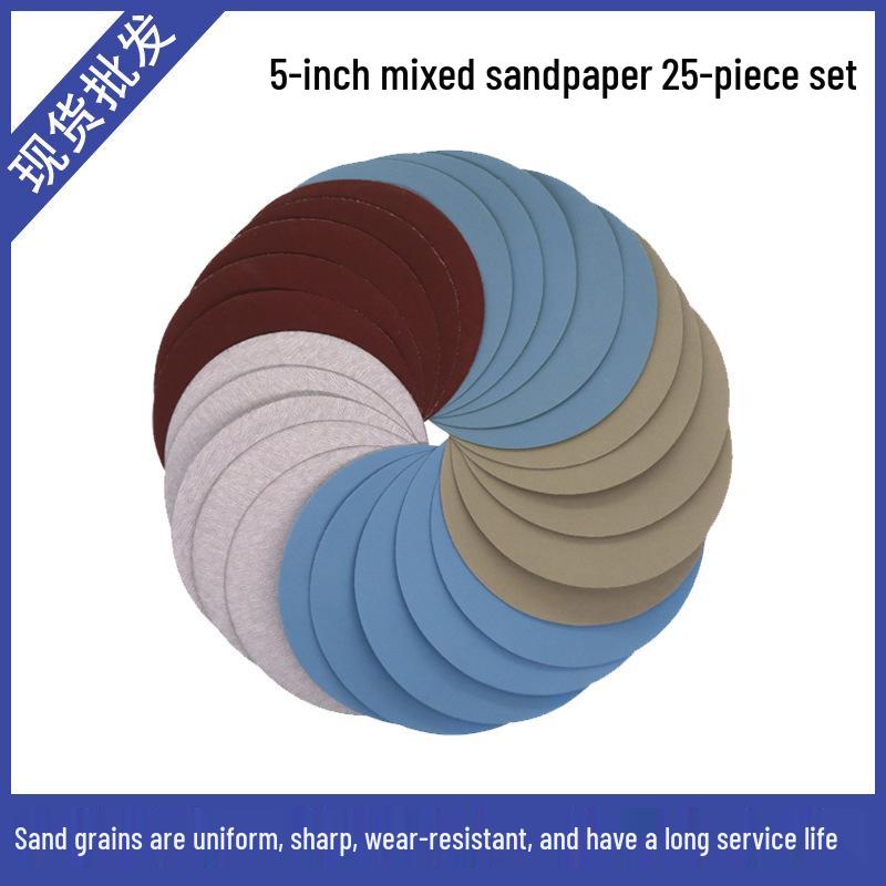

5-inch 25-Piece Mixed Sandpaper Set for Grinding & Polishing Wood, with Velvet-Backed Round Discs.