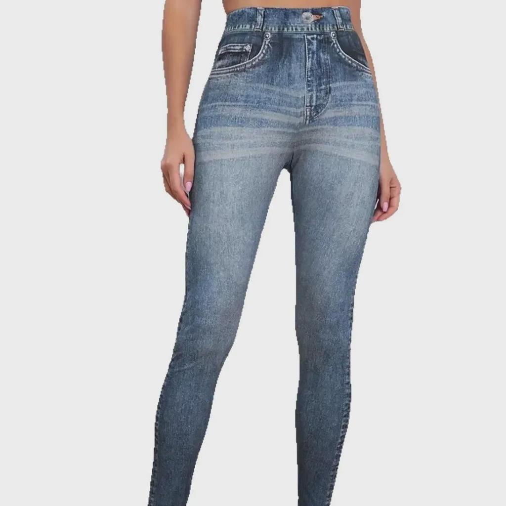 Vintage High-Elastic Faux Denim Yoga Pants for Women