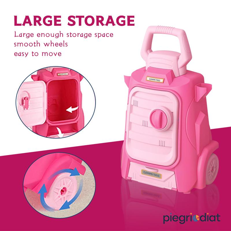 Kids Cleaning Set with Trolley - 11 PCS Pretend Play Housekeeping Kit, Kids Broom, Dustpan, Mop, Bucket, Sponge, Spray Guns Toy