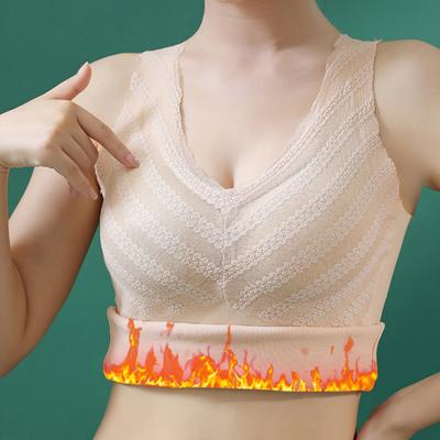Winter Women Thermal Vest with Chest Pads Seamless Velvet Fast Temperature Lock V Neck Slim Fit Elastic Sleeveless Inner Wear Bottoming Tank Top