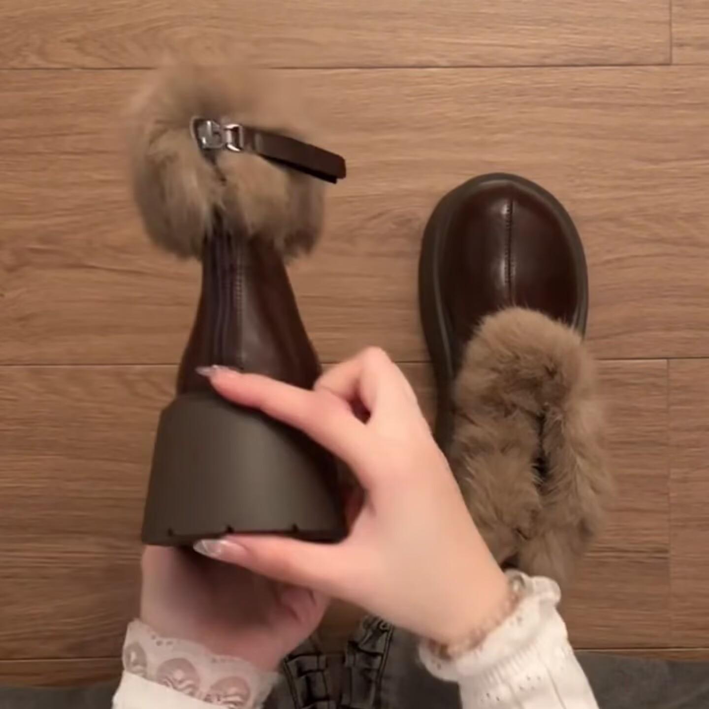 

Жіночі зимові легкі теплі снігоступи з інтегрованим хутром на товстій підошві, що збільшують зріст, нековзкі, зносостійкі, повсякденні кросівки, бавовняні черевики до середини гомілки 40