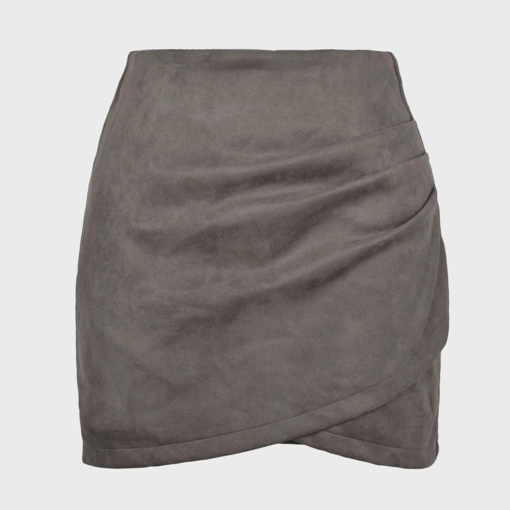 Suede Pleated Irregular Zipper Short Hip Skirt for Women