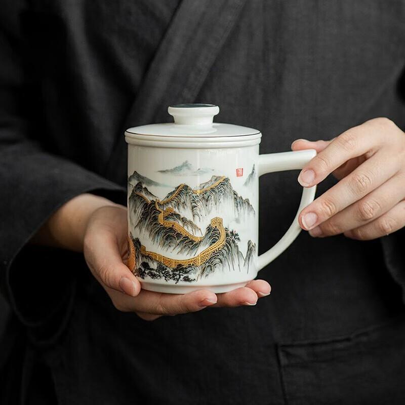 Mountains and Rivers Series Ceramic Tea Infuser Office Cup & Tea Caddy Gift Set
