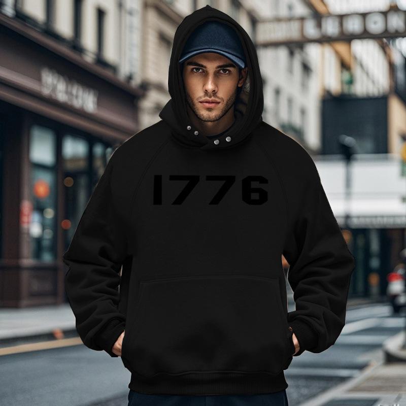 1776 Bedruckter Buchstaben Hoodie Herren und Damen Übergröße Herbst und Winter Gefütterter Lockerer Pullover Einfach Großzügig Herrenbekleidung Bequem Lässig