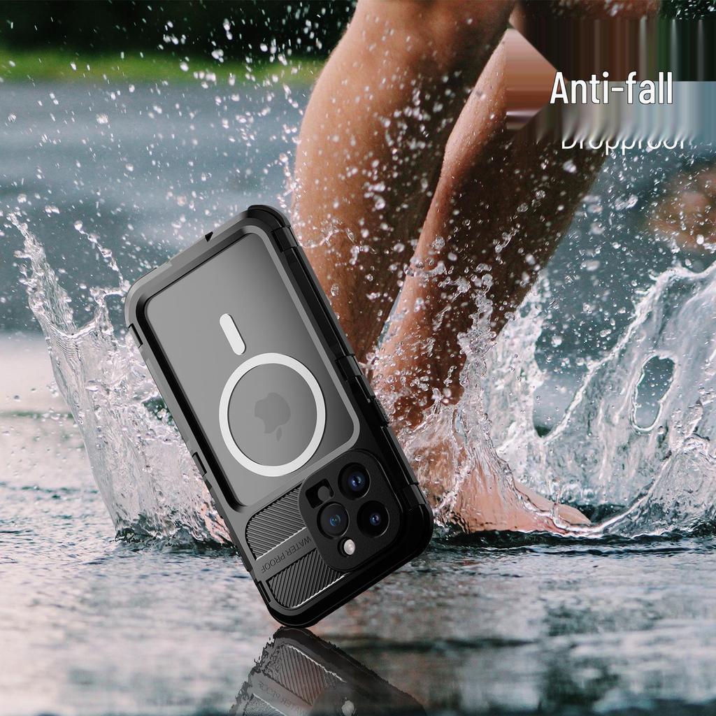 iPhone 15 Pro Red Pepper Waterproof Metal Case: Pressure-Resistant, Easy-Use Protective Diving Cover