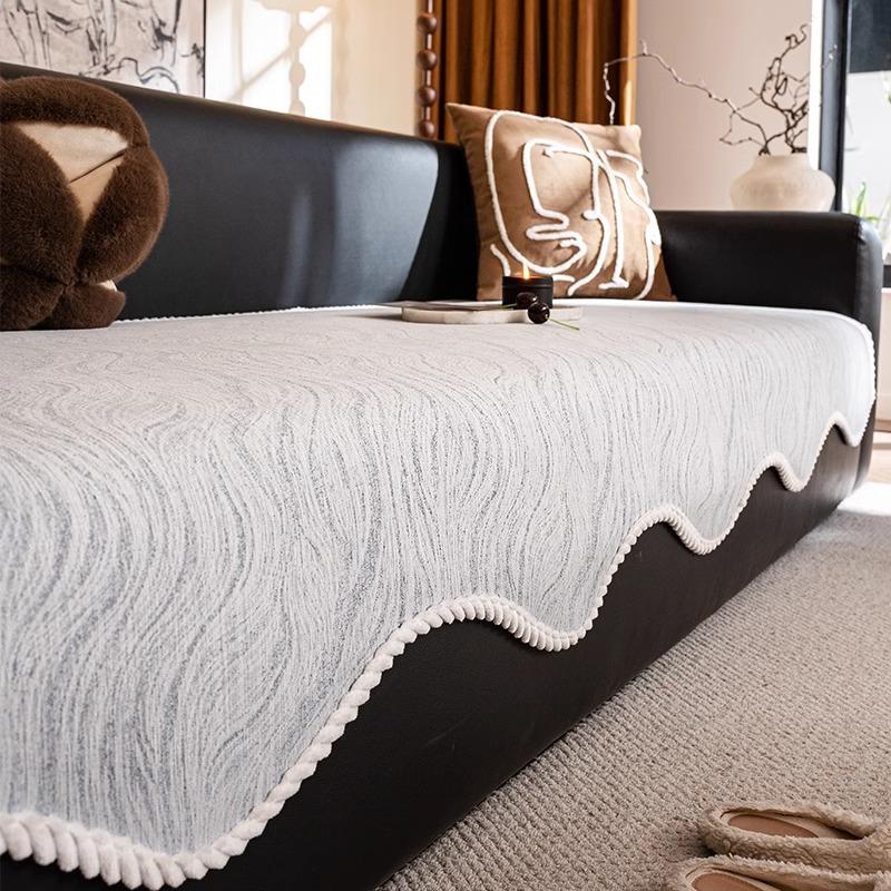 New Light Luxury Leather Sofa Cushion, High-End Chenille One-Piece Fixed Non-Slip Seat Cushion, Straight Sofa Cover