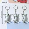 Creative Cat Pen Holder Keychain Cute Desk Decor Cat Figurine Key Ring Couple Family Keychain Pendant