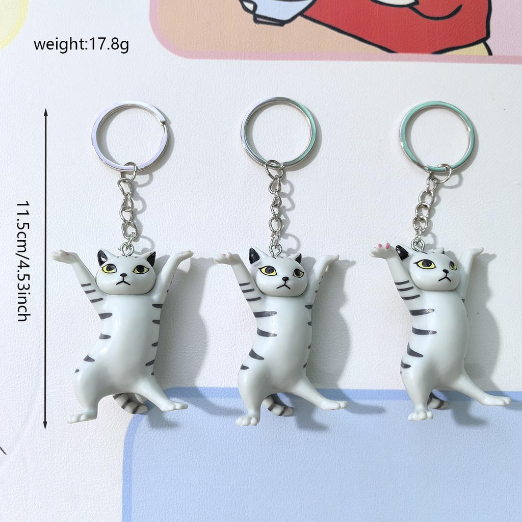 Creative Cat Pen Holder Keychain Cute Desk Decor Cat Figurine Key Ring Couple Family Keychain Pendant