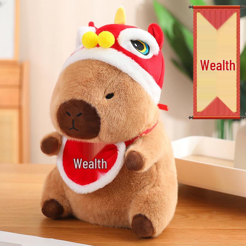 

Buddhist Lion Dance Capybara Plush Christmas Hat - New Year Gift Idea 20cm (0.15kg)