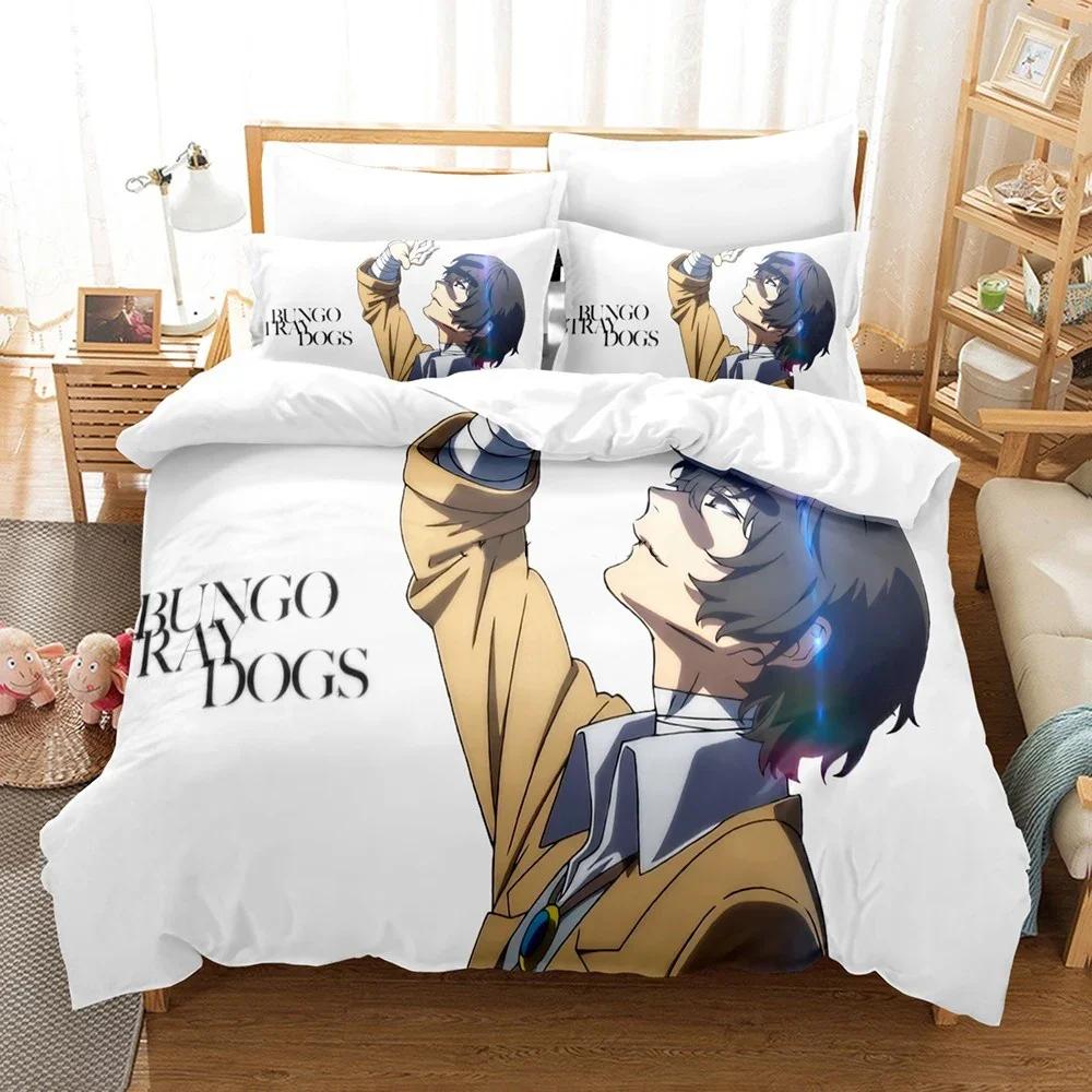 Anime B-Bungo Stray Dogs Bedding Set Cartoon Duvet Cover And Pillowcases Full Queen Full Size Kids Gift Decor Home Bedclothes