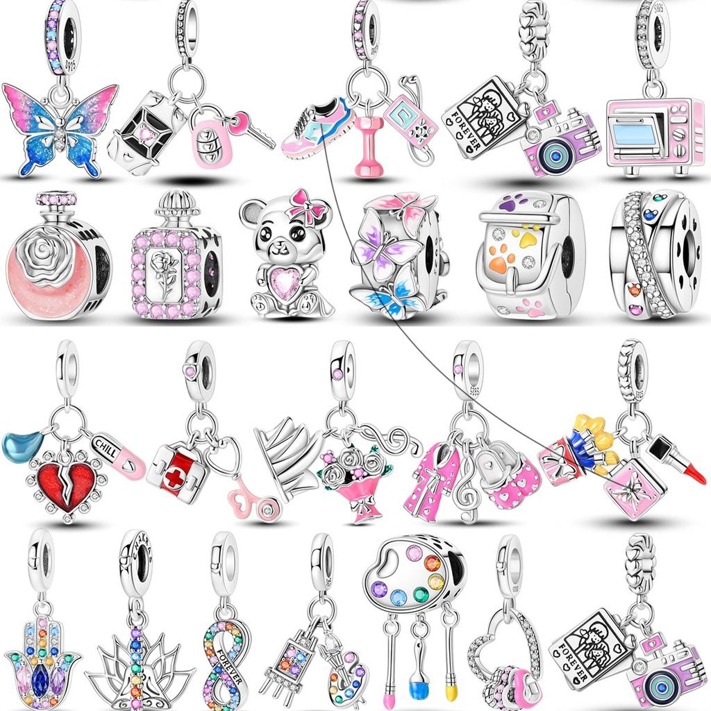 Copper Cz Zircon Charms Bead Pink Color Colorful Drawing Board Pendants Fit Original Pandora Bracelet Diy Jewelry