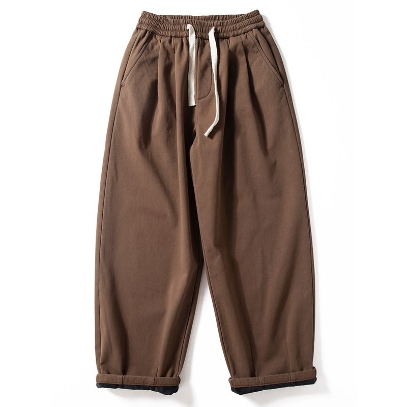 Casual Pants Men Fall and Winter Fleece Lined Padded Warm Keeping Pure Cotton All-Matching Trousers Japanese Trendy Straight-leg Loose Loose Pants