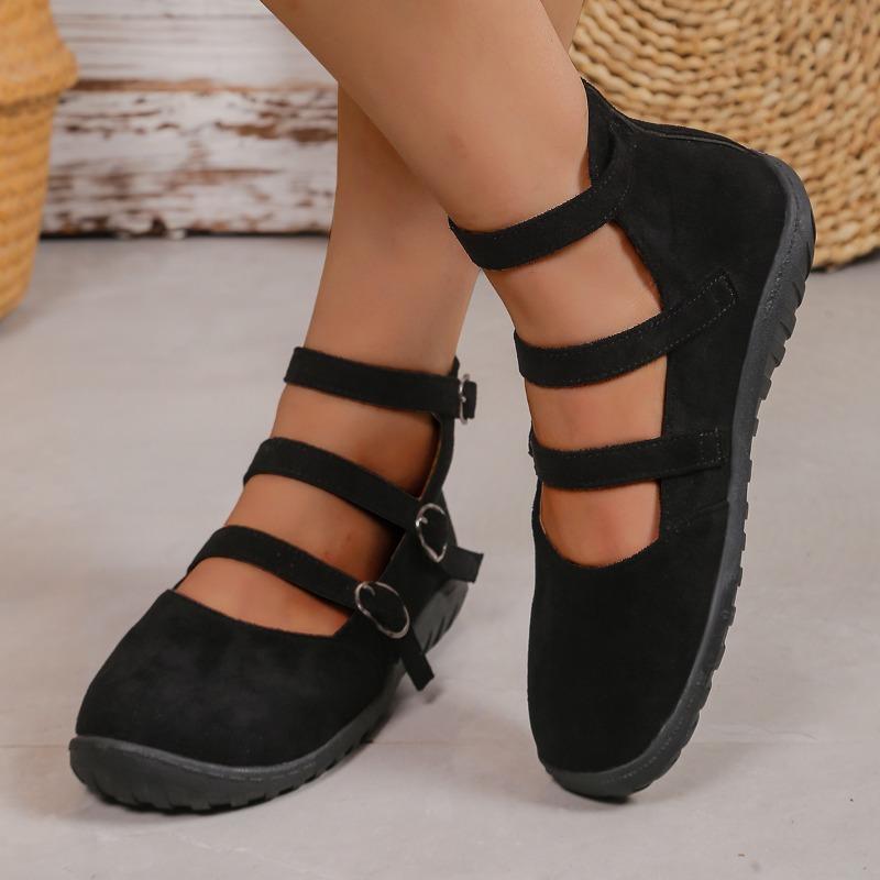 Fashion Spring New Flat Shoes for Women Round Head Shallow Mouth Suede Metal Buckle Soft Sole Anti-slip Wear-resistant Single Shoes