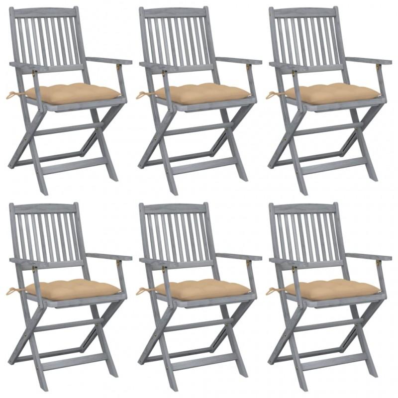 Día y Noche - Día y Noche Sillas de jardín plegables 6 uds cojines madera maciza acacia