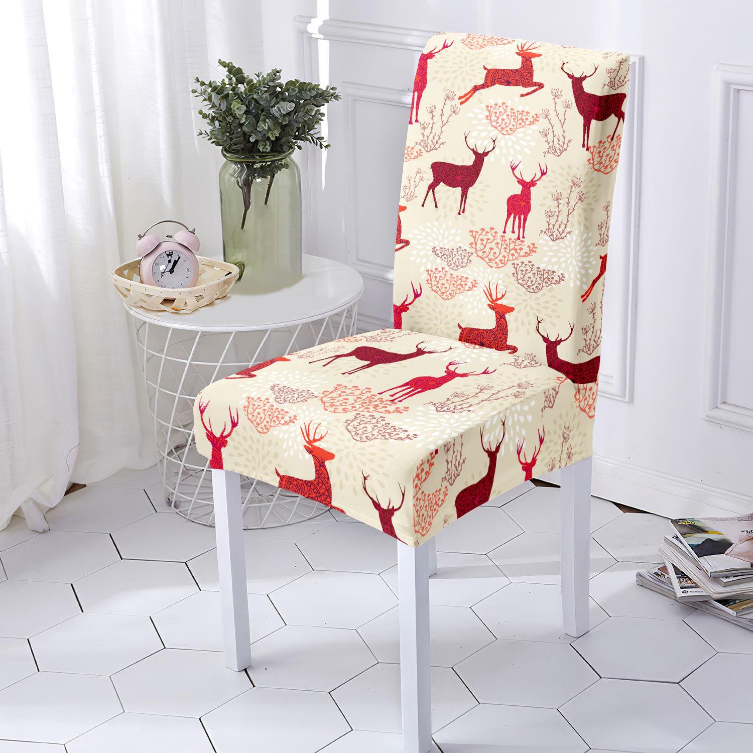 

Elastic Printed Chair Cover Festive Decorative Skin-Friendly Comfortable Seat Cover Home Odorless Machine Washable Protector 1 pc