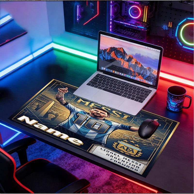 Custom Name Personalized Leo Messi Pattern Mousepad, Laptop PC Desk Mat, Decorative Desk Mat for Home Keyboard Pad Gift