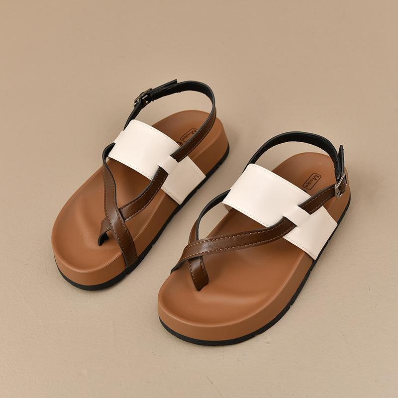 

Платформенные сандалии женские летние 2025 новые ретро мода универсальная юбка носок римские пляжные туфли 40 бежевый