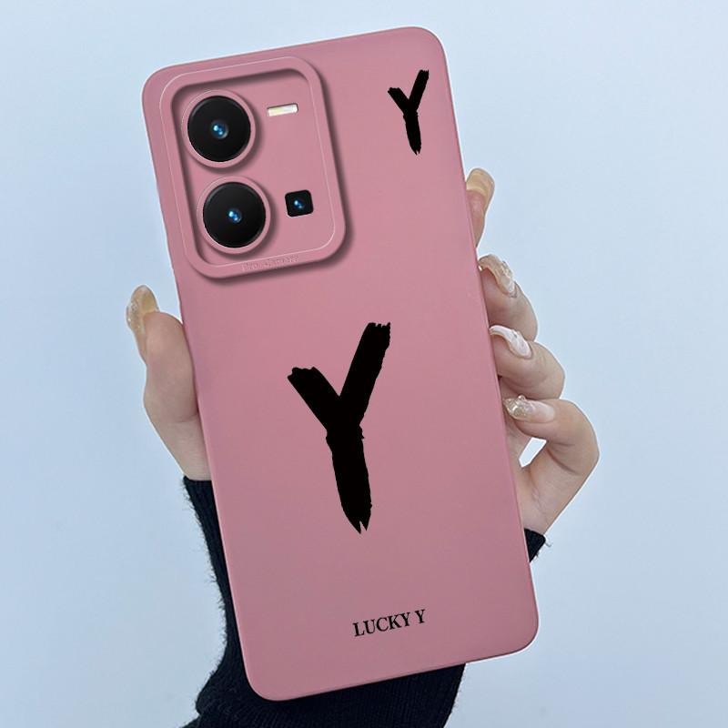 For Vivo Y35 Case Cute Initial Letters Soft Liquid Silicone Back Cover For Vivo Y 35 4G Funda Anti Drop Phone Protector Coque