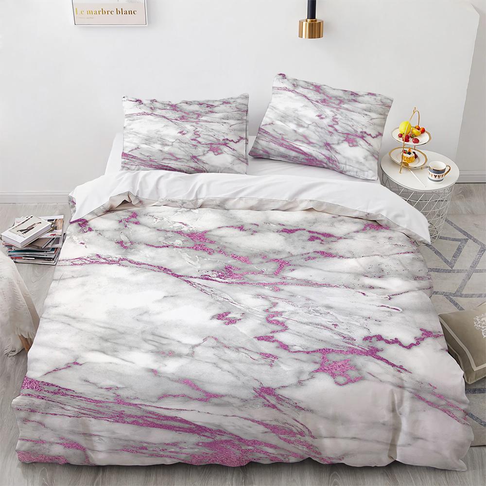 Colourful Marble Bedding Set Purple and Green Marble Duvet Cover Set Men Teens Boy Modern Abstract Art Polyester Comforter Cover