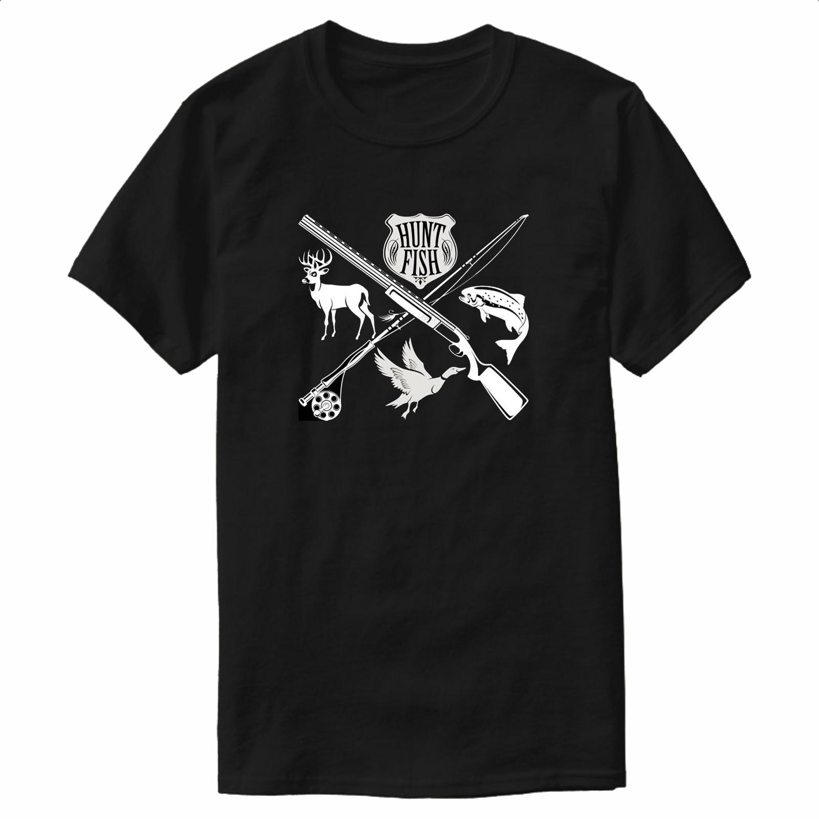 Hunting Gun and Fishing Rod Hunt Fish Hunter Fisherman TShirt 100 Cotton ONeck Short Sleeve Casual Mens Tshirt Size S3XL S