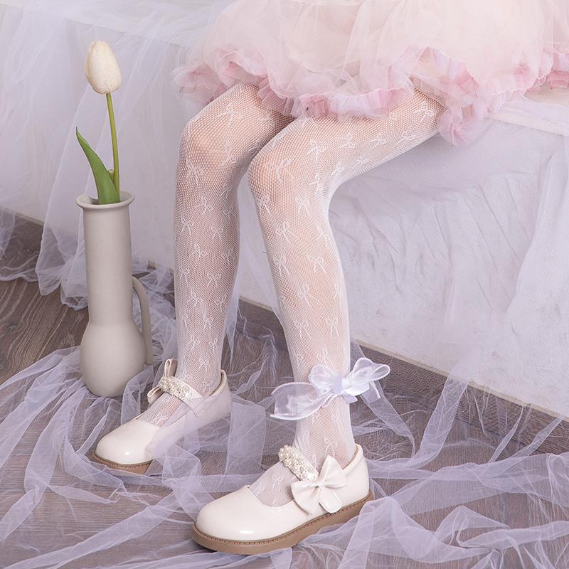Girls Fishnet Socks Scissors Bow Decoration Sweet Cute Slim Fit Exquisite Sheer Mesh Socks Elastic Breathable All-Match Fashion