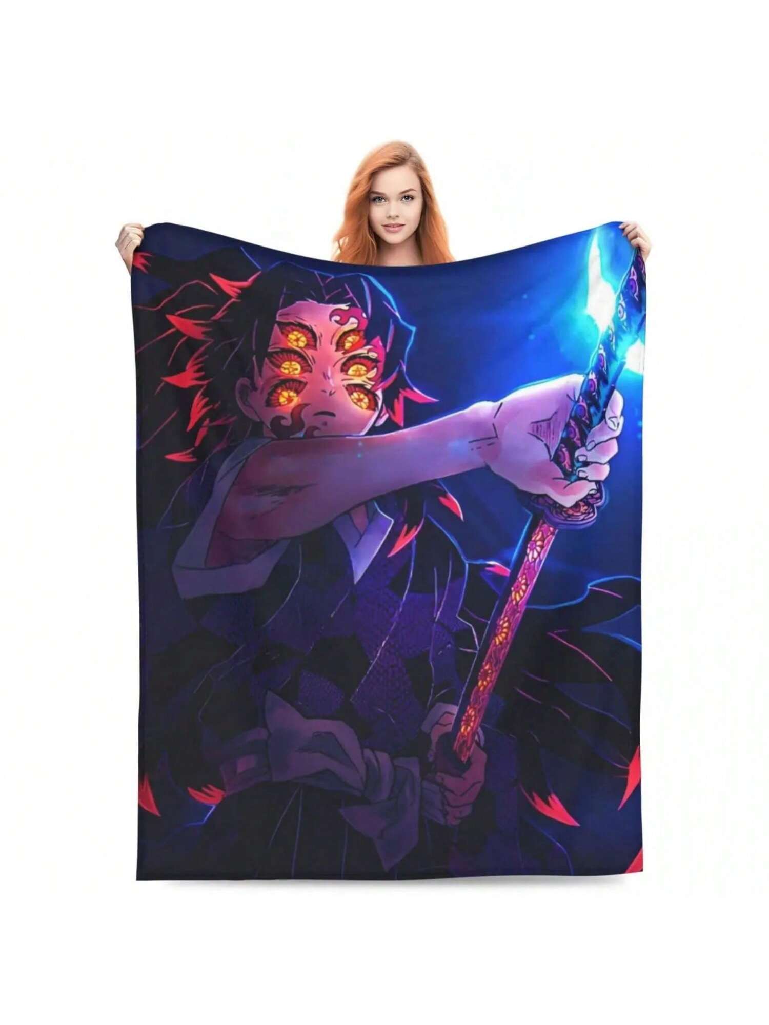 

Kokushibo Upper Rank One Blankets Anime Plush Novelty Soft Throw Blankets For Bedding Lounge Autumn_Winter 75X95CM серый