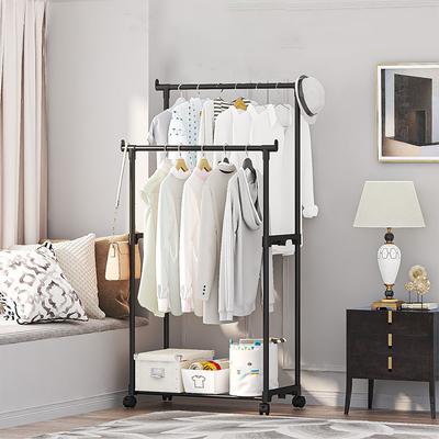 Coat Rack Movable Double Clothes Shelf Simple Rod Clothes Floor-Standing Bedroom Telescopic Floor Hangers Storage Coat Rack