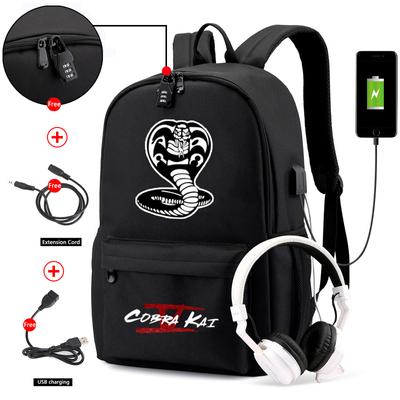 Vodotěsný batoh Cobra Kai 5 proti krádeži pro školní dospívající chlapce Dívky Studentské plátěné batohy USB nabíjení Muži Ženy Cestovní taška