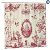 Elegant French Toile De Jouy Shower Curtain, Red Floral Chandeliers & Birds Design, Easy Clean For Bathroom Or Window Decor