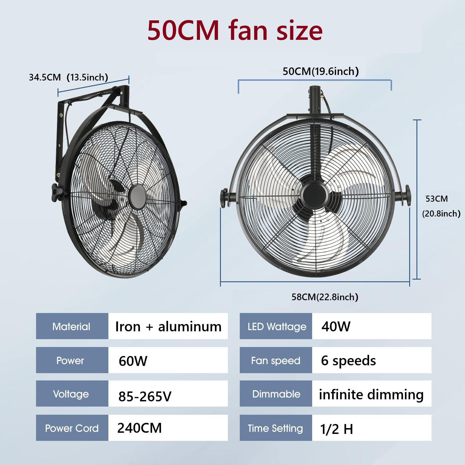 20 collu sienas stiprināms rūpnieciskais ventilators