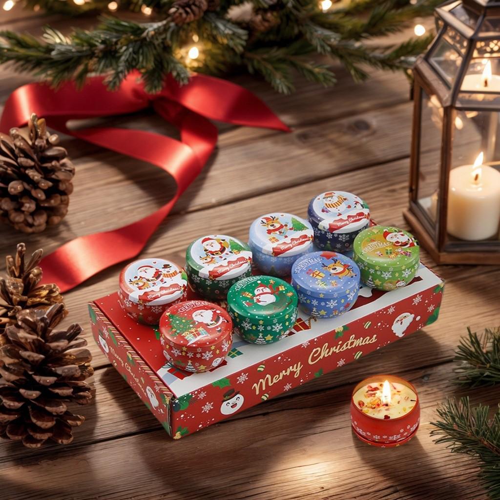 Christmas Fragrant Candle Set: Soy Wax Aromatherapy with Dried Flowers & Essential Oils, 4-Piece Collection
