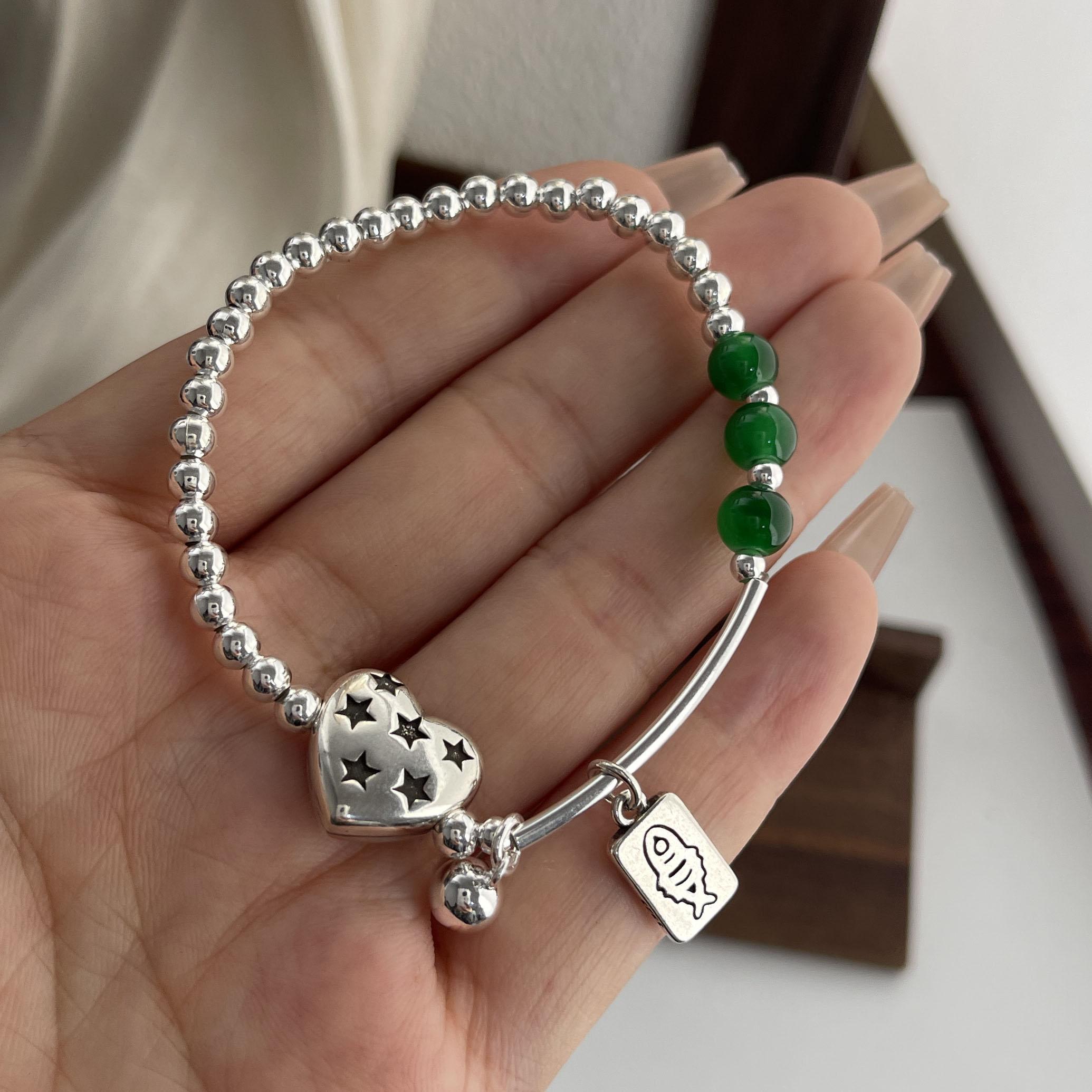 

100% Solid 925 Sterling Silver Retro Bracelet for Women Men Vintage Handmade FLower Stone Patern Bracelet Birthday Gift