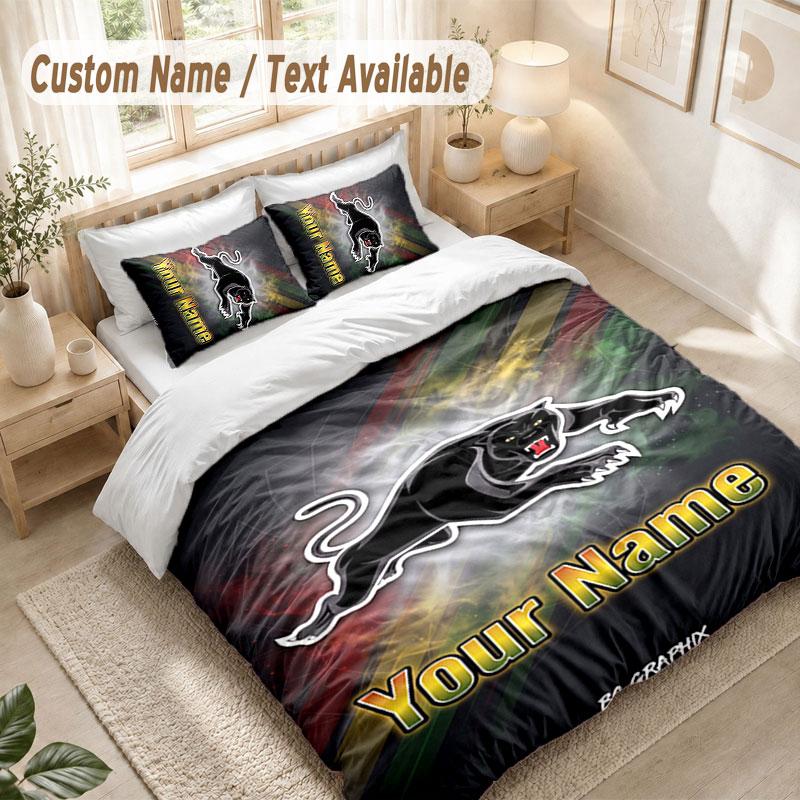 Custom Name Bedding Set 3 PiecesPenrith Panthers Print Duvet Cover + 2 Pillowcases Soft Bed Decor