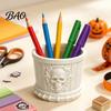 Halloween Room Decoration Gothic Skull Pen Holder, 3D Printed PLA Stationery Organizer, Pencil Cup Theme Container for Makeup Brushes And Office