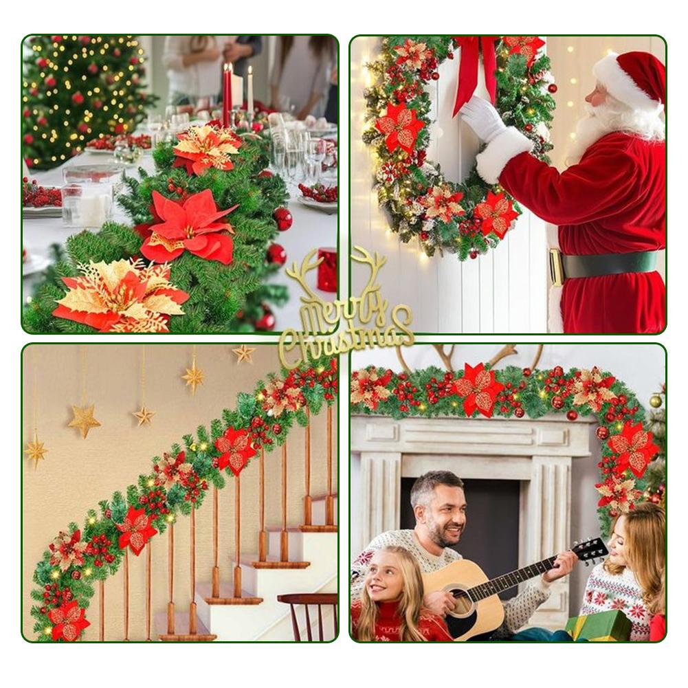 1.8/2.7M Holiday Decoration Rattan Xmas Garland Red Berrys Branches Stylish DIY Wreath Party Decoration For Home Wall Door
